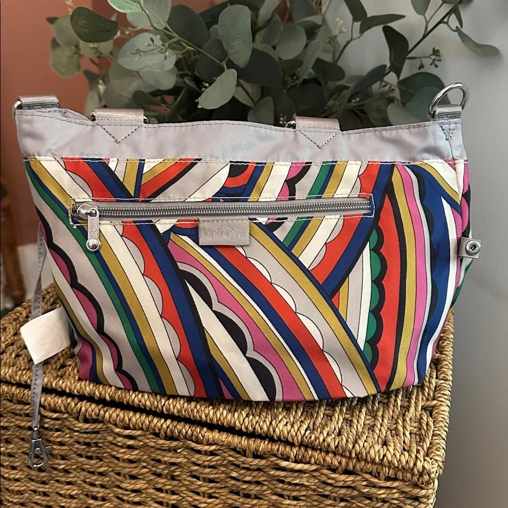 Kipling Adelina Silver light grey pockets multicolor nylon Tote satchel Bag